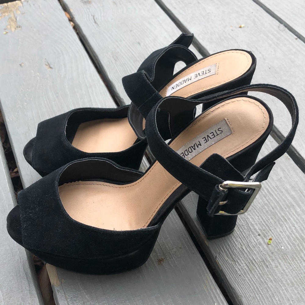 Steve Madden Jillyy Black Suede Platform Heels